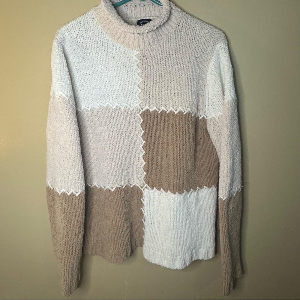 Designers Studio Originals Womens M Fuzzy Patches Stitch-Work Sweater Turtleneck